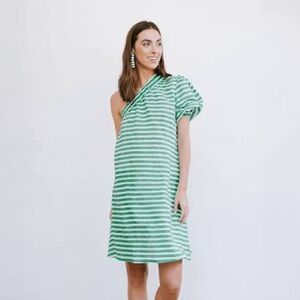 Green Striped One-Shoulder Dress